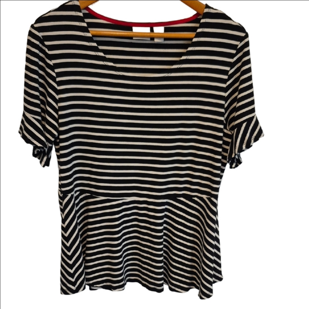 Chico's Black and White Striped Short Sleeve Top Pendulum Bottom Chico's Size 2